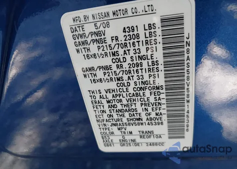 2008 Nissan Rogue S из США, поврежденный, VIN JN8AS58V58W145396